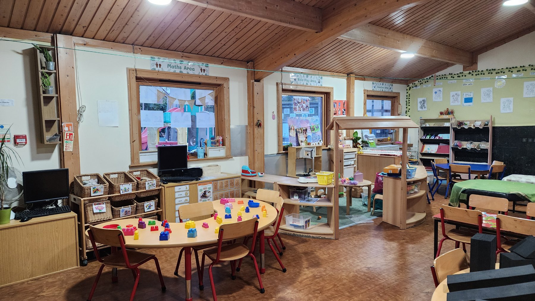 Dickory Docks classroom with Maths, Role-Play and Creative areas